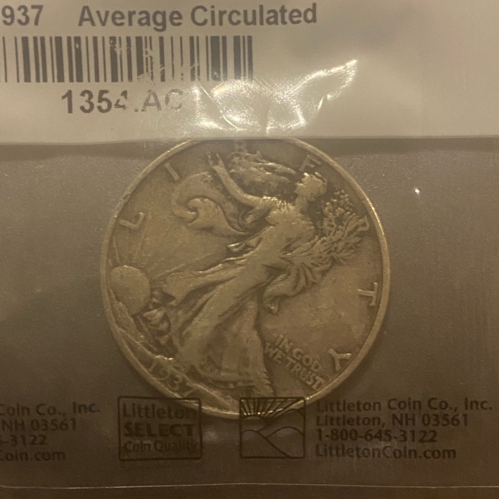 SEALED 1937 Walking Liberty Half Dollar Coin Silver